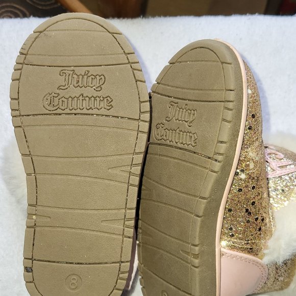 JUICY COUTURE GIRLS FURRY COMFORTABLE SNOW BOOT GOLD GLITTER SIZE 8M GUC SEE PIC - Picture 8 of 10